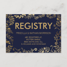 Elegante Marine Blauw Goud Bloemen Gift Registry