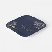 Elegante Marine Blauw & Goud Bloemen Huwelijk Papieren Bordje (Gebogen)