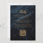 Elegante Marine Blauw Goud Bloemen QR Code Huwelij Kaart (Achterkant)