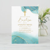 Elegante Marine Blauw Goud Doop Uitnodiging (Staand voorkant)