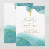 Elegante Marine Blauw Goud Doop Uitnodiging (Voorkant / Achterkant)