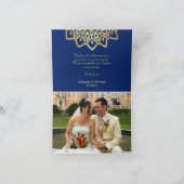 Elegante Marine Blauw Goud Foto Huwelijk Bedankkaart (Binnen)
