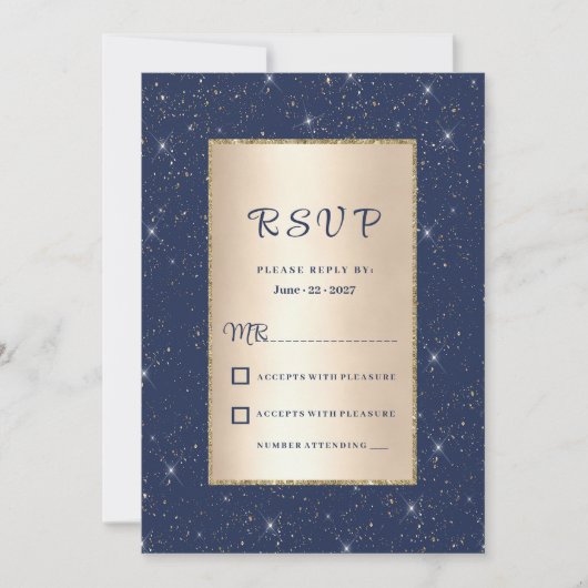 Elegante marine blauw goud glitter confetti RSVP Kaart (Voorkant)