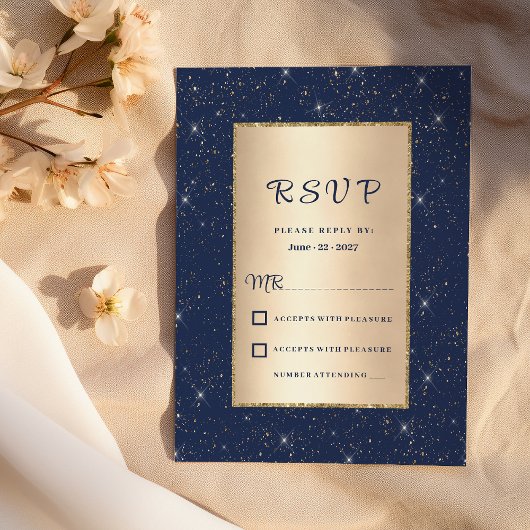 Elegante marine blauw goud glitter confetti RSVP Kaart
