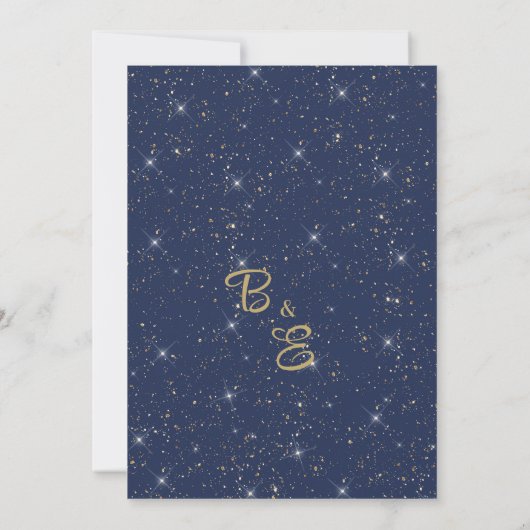 Elegante marine blauw goud glitter confetti Trouwe Kaart (Achterkant)