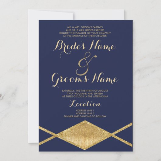 Elegante marine blauw goud glitter geometrische br kaart (Voorkant)