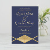 Elegante marine blauw goud glitter geometrische br kaart (Staand voorkant)