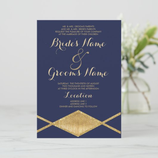 Elegante marine blauw goud glitter geometrische br kaart (Staand voorkant)