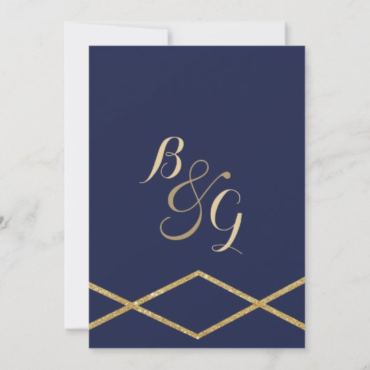 Elegante marine blauw goud glitter geometrische br kaart (Achterkant)