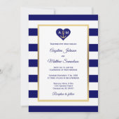 Elegante Marine Blauw Goud Hart Nautische bruiloft Kaart (Voorkant)