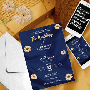 Elegante Marine Blauw Goud Ivoor Beige Bloemen Huw Kaart