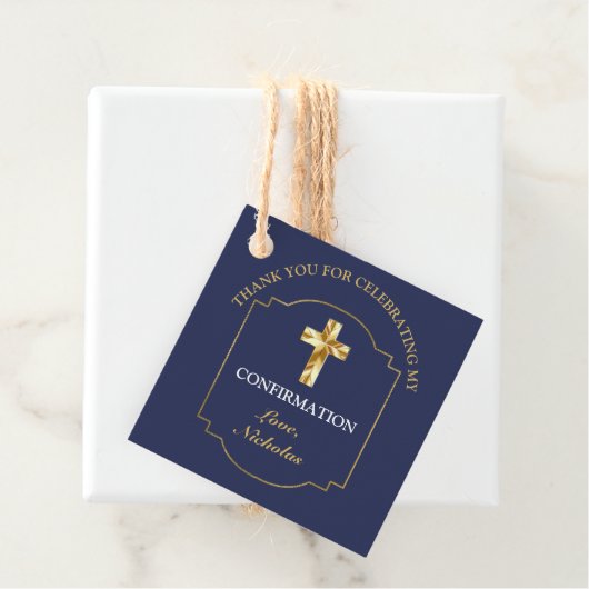 Elegante marine blauw goud jongens bevestiging dan bedankjes labels (In situ)