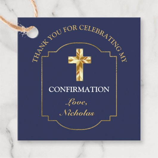 Elegante marine blauw goud jongens bevestiging dan bedankjes labels (Voorkant)