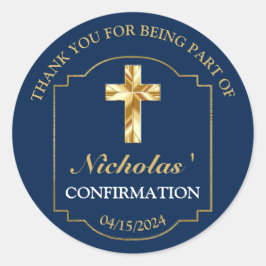 Elegante marine blauw goud jongens bevestiging dan ronde sticker