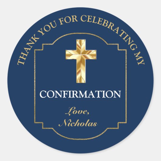 Elegante marine blauw goud jongens bevestiging dan ronde sticker (Voorkant)
