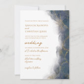 Elegante Marine Blauw Goud Marmeren Typografie Huw Kaart (Voorkant)