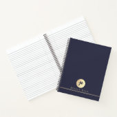 Elegante Marine Blauw Goud Monogram Executive Spir Notitieboek (Binnen)