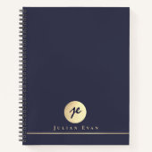 Elegante Marine Blauw Goud Monogram Executive Spir Notitieboek (Voorkant)