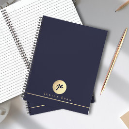Elegante Marine Blauw Goud Monogram Executive Spir Notitieboek