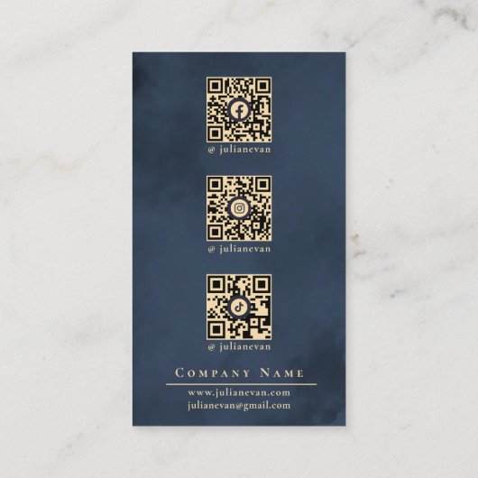 Elegante Marine Blauw & Goud Monogram Sociale Medi Visitekaartje (Achterkant)