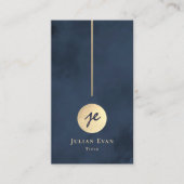 Elegante Marine Blauw & Goud Monogram Sociale Medi Visitekaartje (Voorkant)