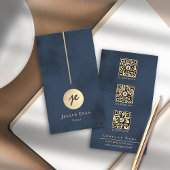 Elegante Marine Blauw & Goud Monogram Sociale Medi Visitekaartje