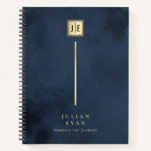 Elegante Marine Blauw Goud Monogram Spiraal Notitieboek (Voorkant)