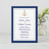 Elegante Marine Blauw Goud Nautische Bruiloft QR-c Kaart (Staand voorkant)