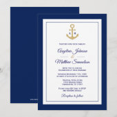 Elegante Marine Blauw Goud Nautische Bruiloft QR-c Kaart (Voorkant / Achterkant)