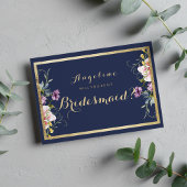 Elegante marine blauw goud roze bloemen Bruidsmeis Kaart