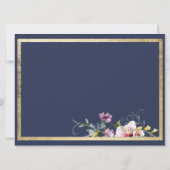 Elegante marine blauw goud roze bloemen Bruidsmeis Kaart (Achterkant)