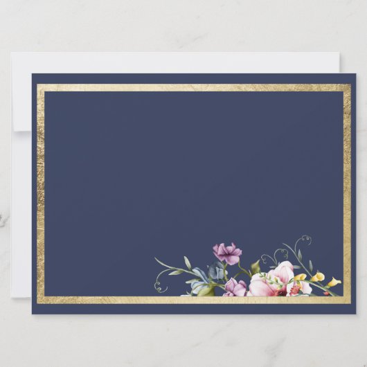 Elegante marine blauw goud roze bloemen Bruidsmeis Kaart (Achterkant)
