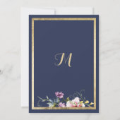 Elegante marine blauw goud roze bloemen Tabel Numm Kaart (Achterkant)