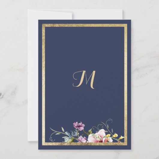 Elegante marine blauw goud roze bloemen Tabel Numm Kaart (Achterkant)