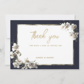 Elegante marine blauw goud wit orchidee Dank u Kaart (Voorkant)
