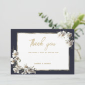 Elegante marine blauw goud wit orchidee Dank u Kaart (Staand voorkant)