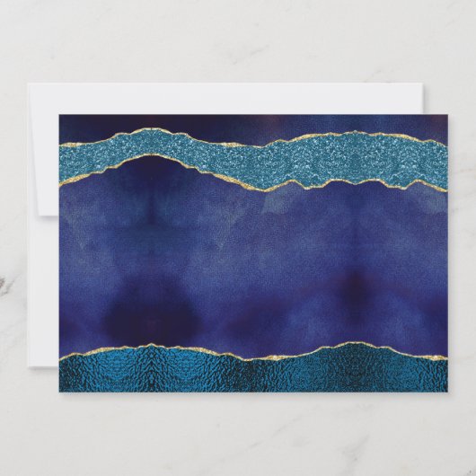 Elegante Marine Blauw & Gouden Agaat Bruiloft Foto Aankondiging (Achterkant)