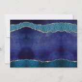 Elegante Marine Blauw & Gouden Agaat Bruiloft Foto Bedankkaart (Achterkant)
