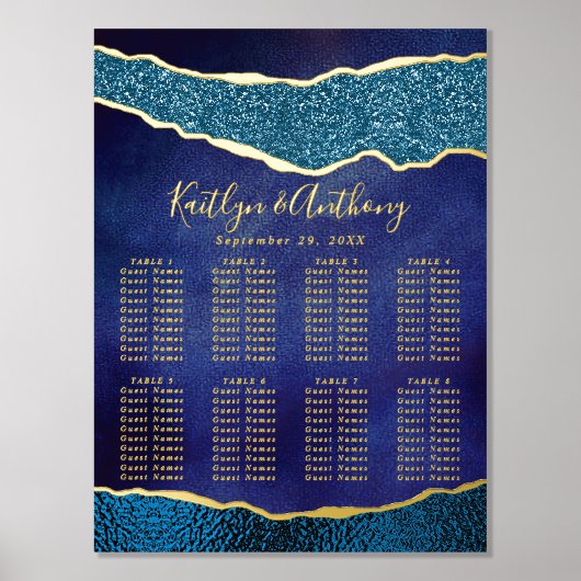 Elegante Marine Blauw & Gouden Agaat Bruiloft Zitt Folie Afdrukken (Voorkant)