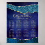 Elegante Marine Blauw & Gouden Agaat Bruiloft Zitt Poster (Voorkant)