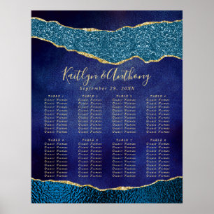 Elegante Marine Blauw & Gouden Agaat Bruiloft Zitt Poster