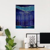 Elegante Marine Blauw & Gouden Agaat Bruiloft Zitt Poster (Thuiskantoor)