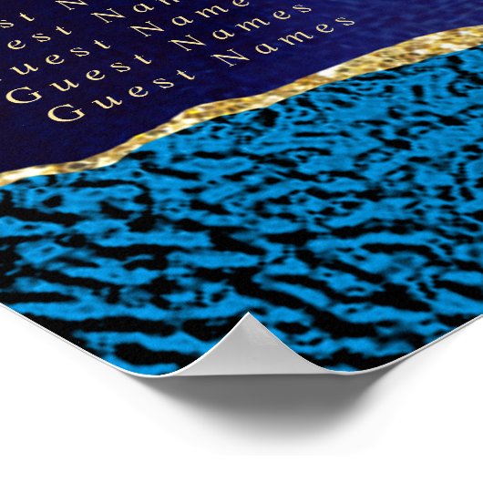 Elegante Marine Blauw & Gouden Agaat Bruiloft Zitt Poster (Hoek)