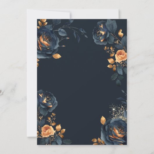 Elegante Marine Blauw Gouden Bloemen Doop Kaart (Achterkant)