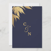 Elegante Marine Blauw Gouden Folie Bladerbladeren Kaart (Achterkant)