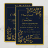 Elegante Marine Blauw & Gouden Folie Huwelijksuitn Kaart (Voorkant / Achterkant)