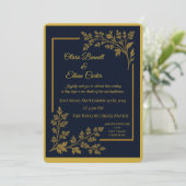 Elegante Marine Blauw & Gouden Folie Huwelijksuitn Kaart (Staand voorkant)