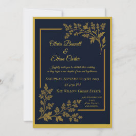 Elegante Marine Blauw & Gouden Folie Huwelijksuitn Kaart