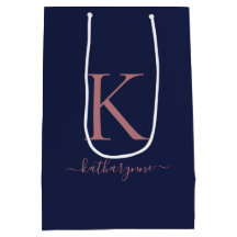 Elegante Marine Blauw Roze Rose Goud Monogram Naam