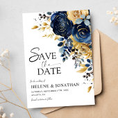 Elegante Marine Blauw Terracotta Gouden Bloemen Hu Save The Date